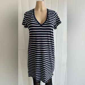 Madewell Blue White V Neck Striped Short Sleeve Shirt Dress Size Medium